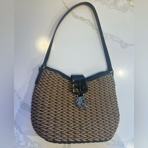 Brighton Straw Woven Shoulder Bag Tan and Brown Leather in great condition. EUC
